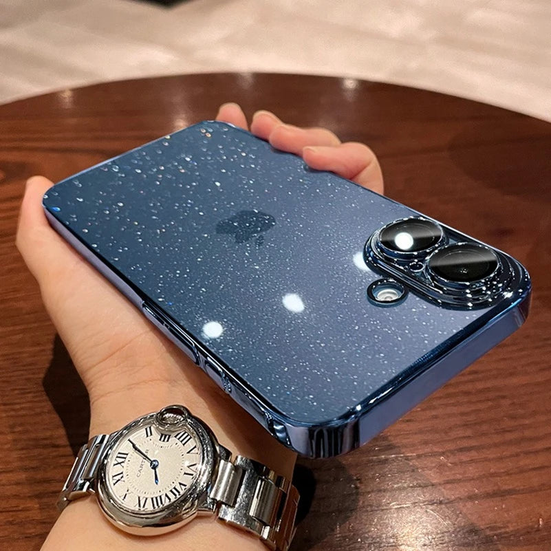 Luxury Glitter Transparent  PC Plating Case for iPhone 17 16 15 14 Pro Max Plus 13 11 12 Bling Clear Shockproof Ultra Slim Cover