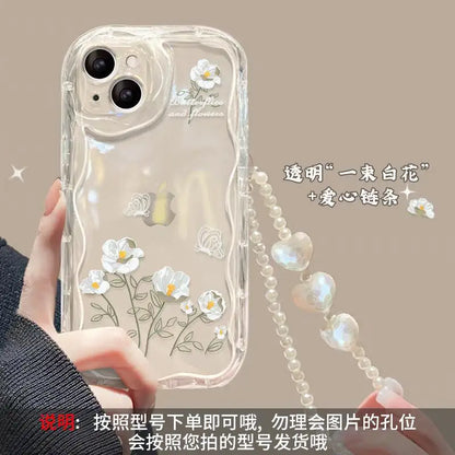 Flower Wrist Chain Phone Case For Samsung Galaxy A16 A06 A54 A55 A35 A24 A25 A15 A34 A31 A32 A51 A52 A71 S25 Ultra S24 FE Cover