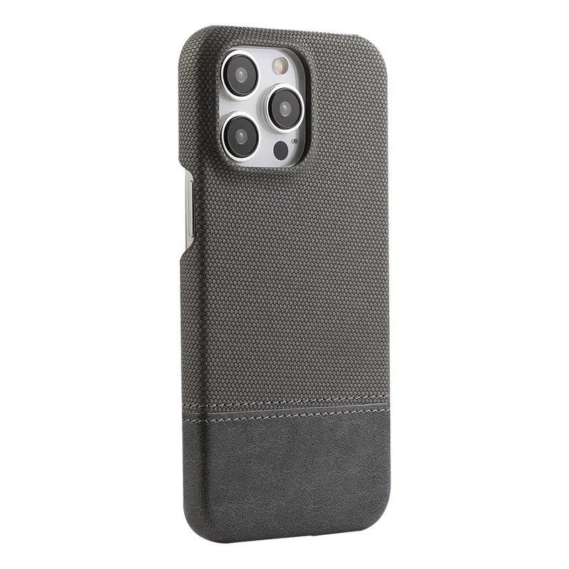 Luxury PU Leather Sew On Nylon Fabric Case For iPhone 16 15 14 13 12 Pro Max Plus Frameless Breathable Non-slip Shockproof Cover
