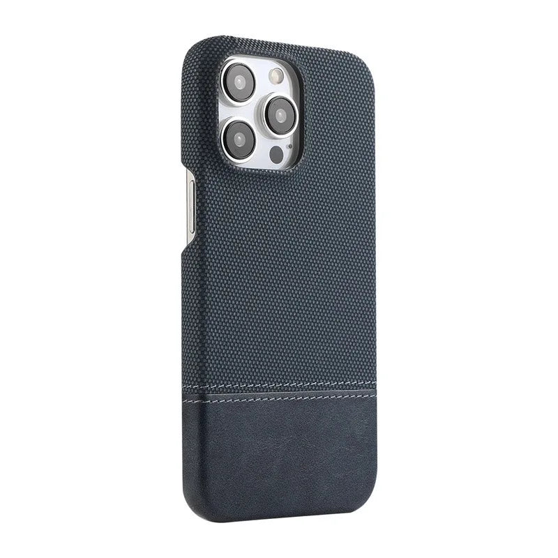 Luxury PU Leather Sew On Nylon Fabric Case For iPhone 16 15 14 13 12 Pro Max Plus Frameless Breathable Non-slip Shockproof Cover