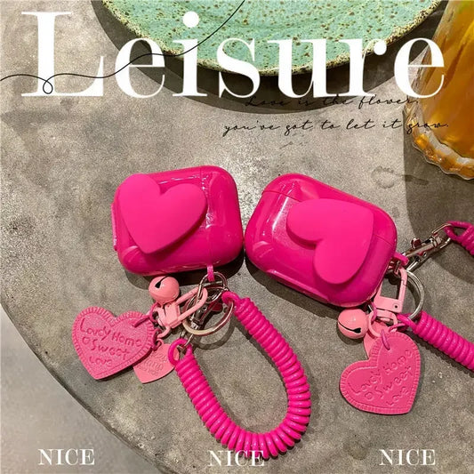 Rose Heart Design Earphone Case For Airpods 4 3 2 Pro  Soft Silicone Cover  for Apple AirPods 1 2 3 4 Pro 3rd Fexible Keychain