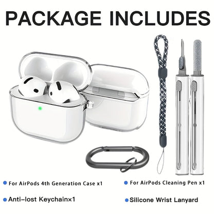 Funda For AirPods Pro 2 Case With Cleaner Pen Soft TPU Protective Cases For Apple AirPods 4 3 2 1 Pro2 Generation With Lanyard