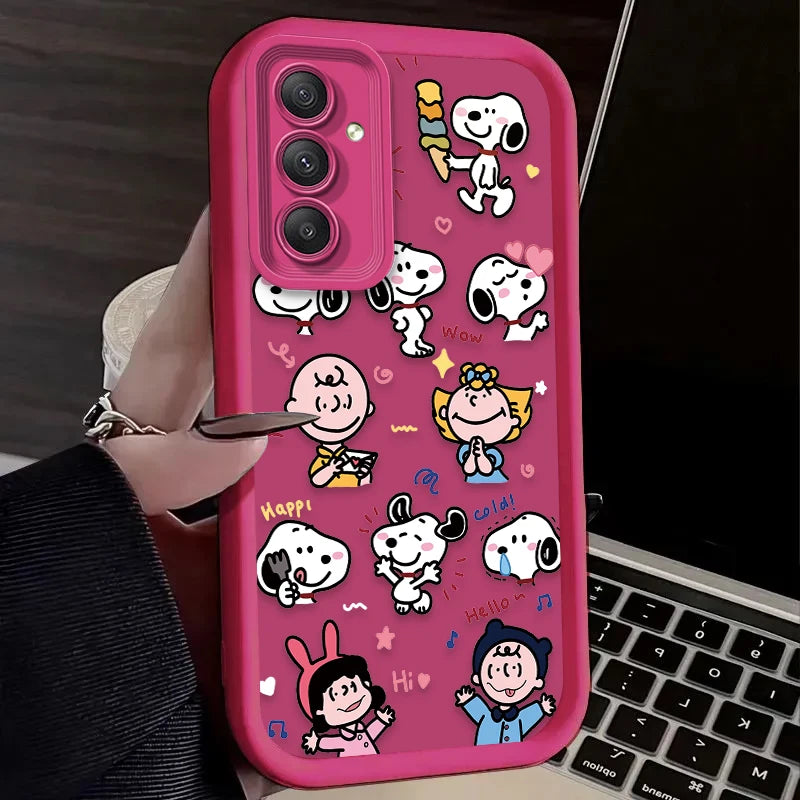 Lovely S-Snoopy Flower Case For Samsung Galaxy S25 S24 Ultra S23 S22 Plus S21 FE A36 A56 A26 A16 A06 A15 A25 A35 A55 5G Cover