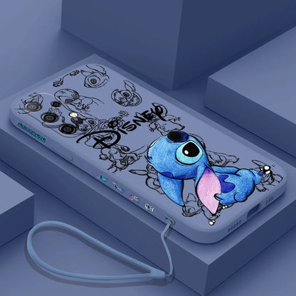 Disney Super Cute Stitch Case For Samsung Galaxy S24 S23 S22 S21 S20 S10 Note 20 Lite Ultra Plus FE 4G 5G Cover With Hand Strap