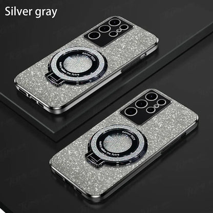 TPU Glitter Magnetic Ring Stand Phone Case For Samsung Galaxy S25 Ultra S24 S23 FE S22 S21 S20 S10 Plus Note 20 Ultra Pro Cover