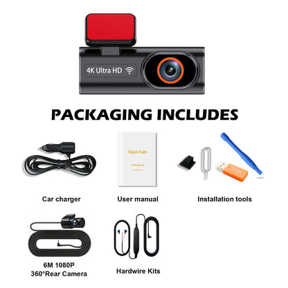 Ultra HD 4K Car Front Dash Cam Mini WIFI DVR Black Box Room With 24H Parking Monitor Night Vision,GPS/Rear View Camera Optional