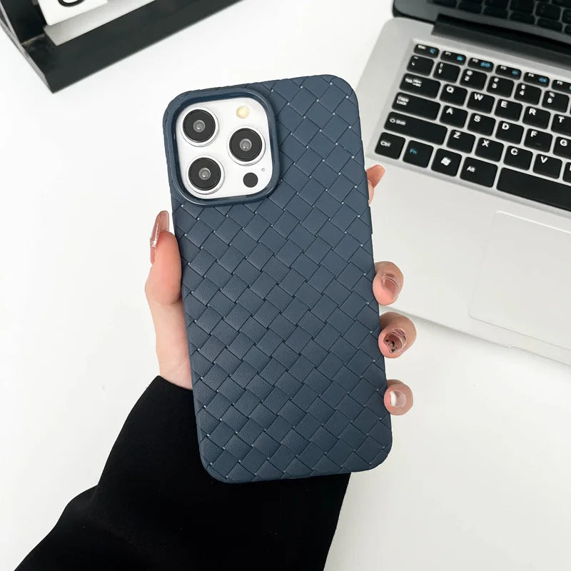 Braided Textured Phone Case for IPhone 17 16E 15 14 12 13 Pro Max Liquid Silicone Knitted Pattern Breathable Cooling Back Cover