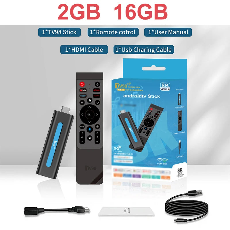 Real Android 14 TV Stick 4K ATV Mini TV Box Support 8K Video BT5.0 2.4G&5G Dual WiFi Voice Remote Quad Core Smart TV Box 2025