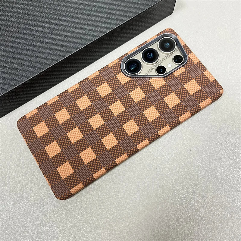Luxury Carbon Fiber Wireless Charging Magsafe Case for Samsung Galaxy S25 S23 S24 Ultra Plus Alloy Lens Protection Hard Cover