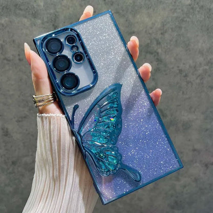 3D Glitter Butterfly Case for Samsung Galaxy S25 S24 S23 Plus Ultra FE A56 A36 A16 A06 A55 35 25 15 05S Clear Electroplate Cover