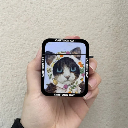 INS Korean Cartoon Oil Painting Cat Earphone Case For Airpods 1 2 3 4 Pro Wireless Headphone Cover For Air Pods Pro2 Accessories