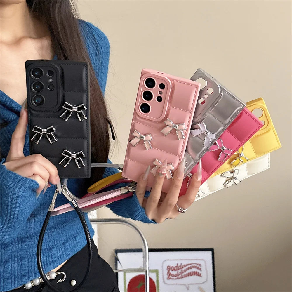 Cute Bowknot Down Jacket Lanyard Phone Case – Mobizzio