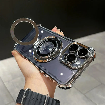 Wireless Charging Magsafe Ring Bracket Case For iPhone 17 Air 11 12 13 14 15 16 Pro Max Plus X XR XS Transparent Magnetic Cover
