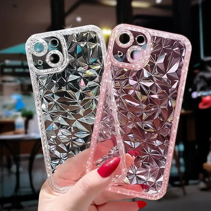 Crystal Glitter Diamond Pattern Soft Phone Case For iPhone 16 15 Pro Max 13 12 11 14 Plus Transparent Shockproof Back Cover