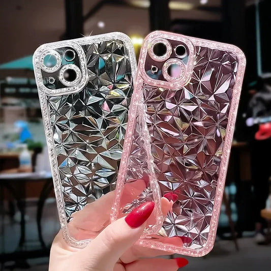 Crystal Glitter Diamond Pattern Soft Phone Case For iPhone 16 15 Pro Max 13 12 11 14 Plus Transparent Shockproof Back Cover