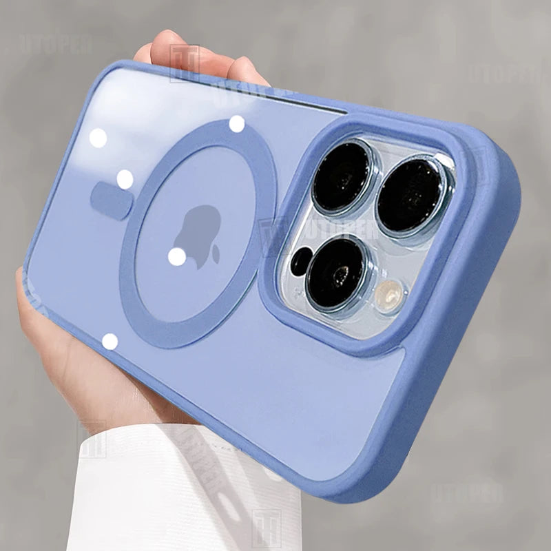 High Quality Anti-fall Acrylic Business Black Case for iPhone 16 15 14 13 12 11 Pro Max Plus Magnetic Magsafe Clear Hard Cover