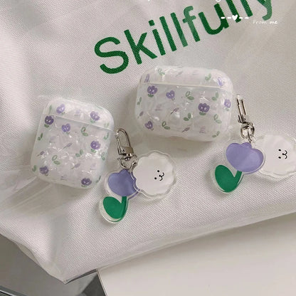Wireless Bluetooth Case For AirPods1/2/4/3 AirPods pro pro2 Soft Flower Pattern Earphone Cover With Cute Lamb Tulip Key Chain