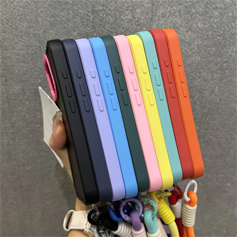 Luxury Wrist Strap Bracelet Lanyard Phone Case For iPhone 15 16 Pro Max 14 13 12 11 X XR XS Collision Color Lens Protector Cover