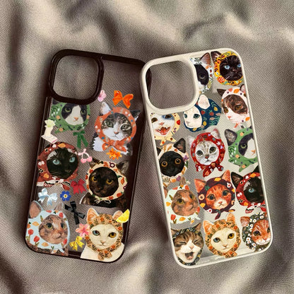 Colorful Cat Design Clear Phone Case For iPhone 13 14 15 16 17 Pro Max 11 12 MINI Plus 16E 17 Air 16 Plus Anti-fall Hard Cover