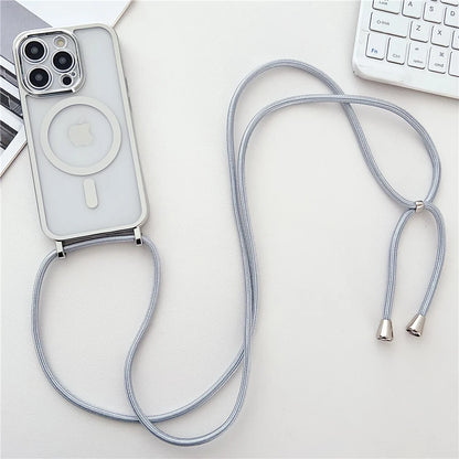 Luxury Necklace Cord Rope Lanyard Plating Magnetic Clear Phone Case For iPhone 16 14 11 12 13 15 17 Pro Max For Magsafe Cover