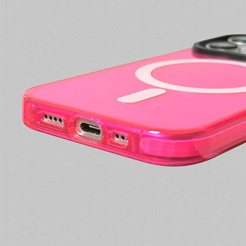 Neon Color Clear Crystal MagSafe Phone Case for iPhone 17 16 15 14 pro max 13 12 Wireless Charging Soft Silicone Bumper Cover