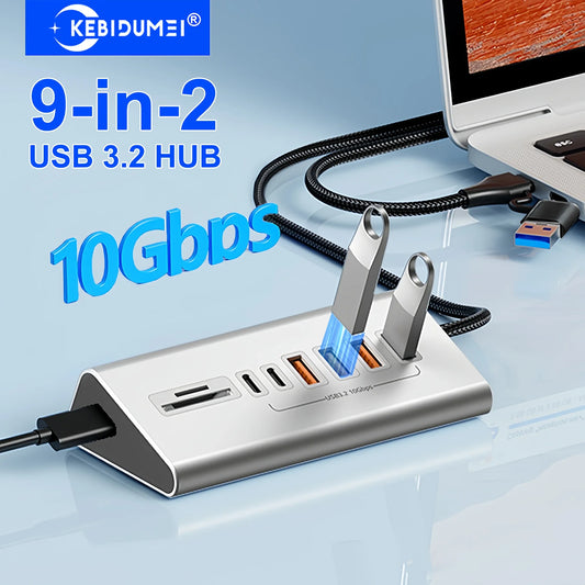10Gbps USB 3.2 Docking Station USB Hub Type C Splitter with Card Reader Aluminum Alloy Multi 8/9 Ports Switch For PC Laptop
