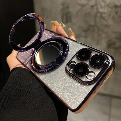 for Magsafe Glitter Mirror Gradient Case for iPhone 15 14 13 11 12 16 17 Pro Max Air Xr Xs 16 Plus Bracket Stand Make Up Cover