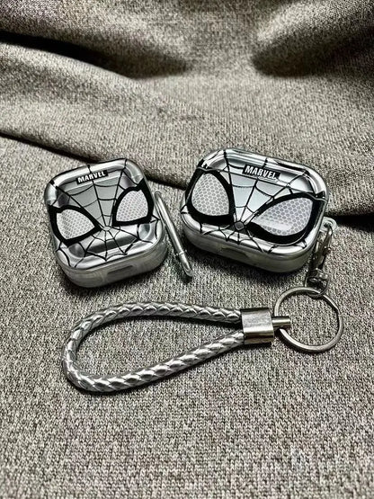 Silver Spiderman Plating Shockproof TPU Earphone Cover For Airpods Pro 2 Case/Airpods 1/2/3/4 Case With Lanyard Keychain Funda