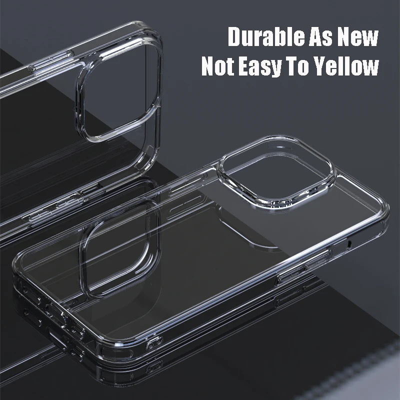 Original Transparent Tempered Glass Phone Cases For iPhone 16 14 11 12 13 15 Pro Max Plus Clear Hard Case Armor Shockproof Cover