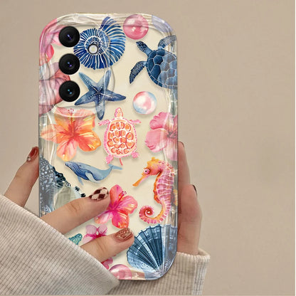 3D Case For Samsung Galaxy S25 S24 Ultra S23 S22 S21 Plus FE A56 A36 A26 A16 A06 A15 A25 A35 A55 5G Color Flower Marine Organism