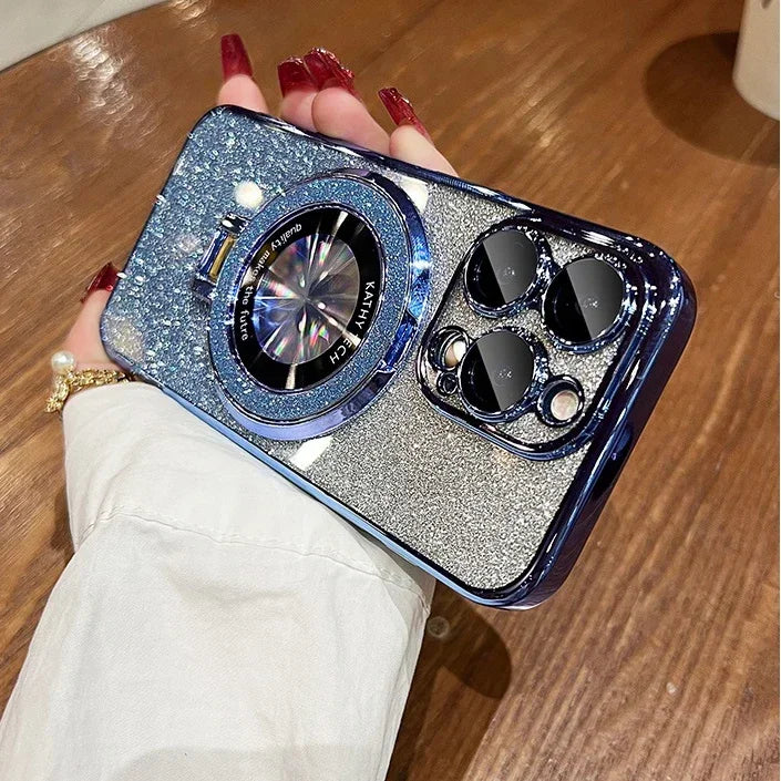 Glitter for Magsafe Bracket Case for iPhone 15 14 13 12 16 17 Pro Max 17 Air 11 16 Plus Magnetic Stand Holder Gradient Cover