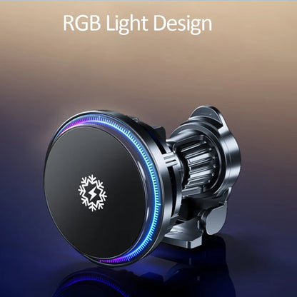 Ice Cooling RGB Magnetic Wireless Car Charger Fast Charging Station For Magsafe iPhone 16 15 14 13 12 Pro Max Phone Holder Stand