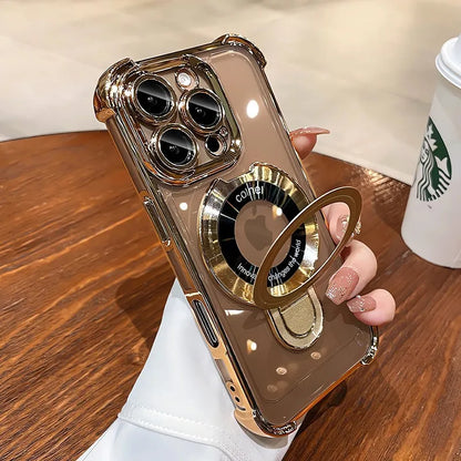 Luxury Plating Magsafe Wireless Charge Case For iPhone 17 Air 16 15 14 13 12 11 Pro Max Plus Clear Magnetic Stand Holder Cover