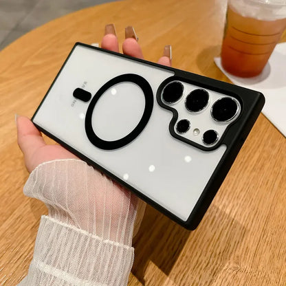 Luxury Magsafe Transparent Case For Samsung Galaxy S25 S24 S23 S22 Ultra Plus S24FE S23FE Wireless Charge Shockproof Cover
