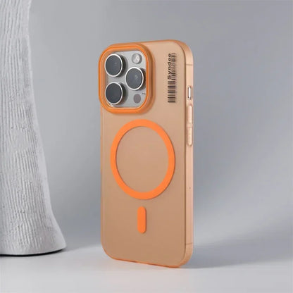 Ultra Thin Frosted Barcode Wireless Charging MagSafe Phone Case for iPhone 17 16 14 15 13 12 Pro Max Translucent Hard PC Cover