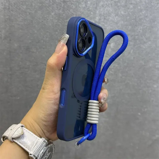 Luxury Wristband Magsafe Transparent Phone Case  for iPhone 11 15 14 13 12 16 17 Pro Max Lanyard phone Magnetic anti drop