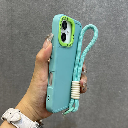 Luxury Wrist Strap Bracelet Lanyard Phone Case For iPhone 15 16 Pro Max 14 13 12 11 X XR XS Collision Color Lens Protector Cover