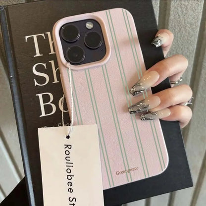 The Green Stripe Lichee Pattern Phone Case For iPhone 17 16 15 14 13 12 11 Pro Max XS X XR 16 Plus 16e Shockproof Silicone Cover