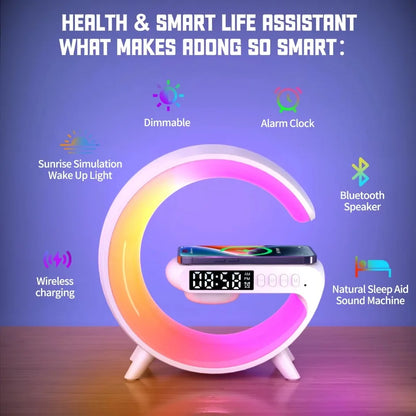 Multifunction Wireless Charger Stand Bluetooth Audio RGB Night Light 15W Fast Charging Station for IPhone Samsung Xiaomi Huawei