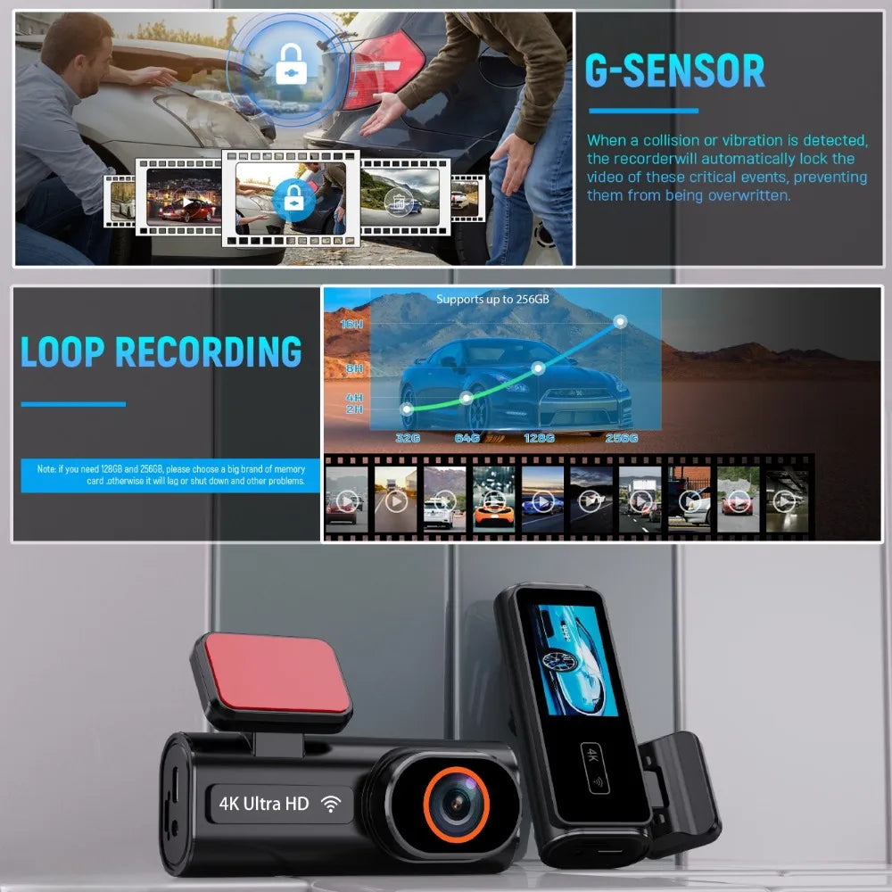 Ultra HD 4K Car Front Dash Cam Mini WIFI DVR Black Box Room With 24H Parking Monitor Night Vision,GPS/Rear View Camera Optional