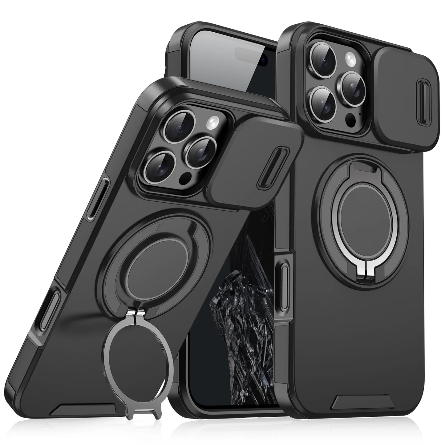 Heavy-duty Rugged Magnetic Stand Case For iPhone 17 Air 16 E 15 14 13 12 11 Pro Max Plus Slide Camera Protect For Magsafe Cover