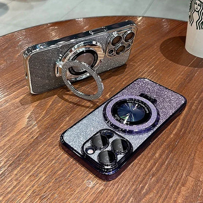Glitter for Magsafe Bracket Case for iPhone 15 14 13 12 16 17 Pro Max 17 Air 11 16 Plus Magnetic Stand Holder Gradient Cover