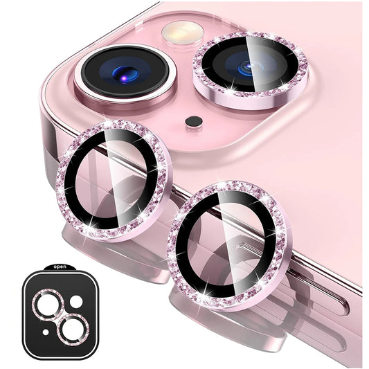 Glitter Camera Lens Protector Cover for iPhone 15 Pro Max 14 Plus 13 Mini 14Pro 15Pro Pink Tempered Glass Protection Accessories