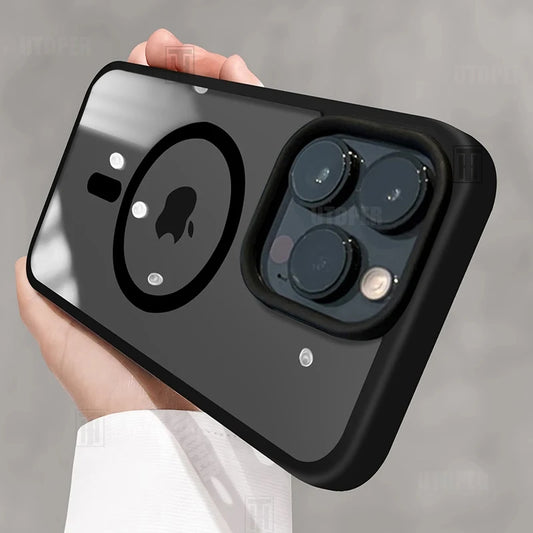 High Quality Anti-fall Acrylic Business Black Case for iPhone 16 15 14 13 12 11 Pro Max Plus Magnetic Magsafe Clear Hard Cover