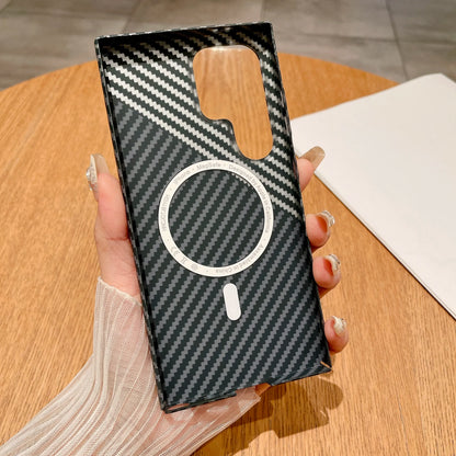 Carbon Fiber Texture Armor Magnetic For Magsafe Case For Samsung S25 S24 S23 S22 Note 20 Ultra 10 Plus A56 A16 A55 Hard PC Cover
