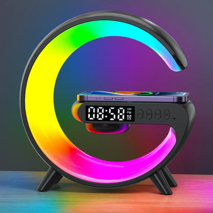 Multifunction Wireless Charger Stand Bluetooth Audio RGB Night Light 15W Fast Charging Station for IPhone Samsung Xiaomi Huawei