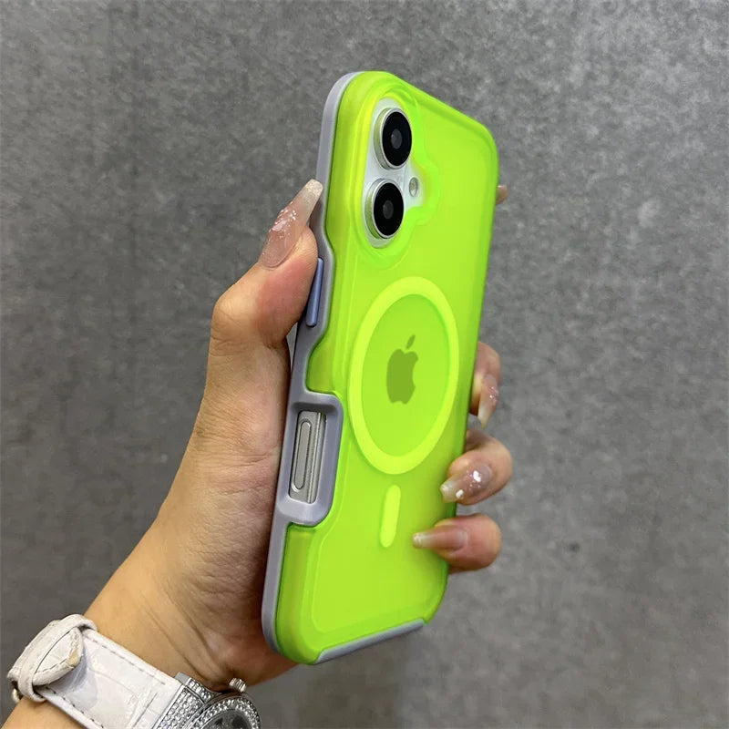 Magnetic Neon Color Matte Translucent Armor Shockproof Case for IPhone 16 13 12 14 15 Pro Max for Magsafe Wireless Charge Cover