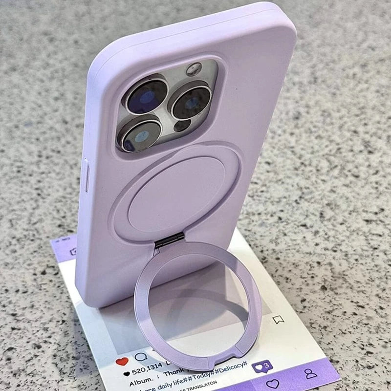 Luxury Liquid Silicone Stand Ring Holder Magsafe Case For iPhone 16 15 14 13 12 11 Pro Max Plus Magnetic Matte Soft Bumper Cover