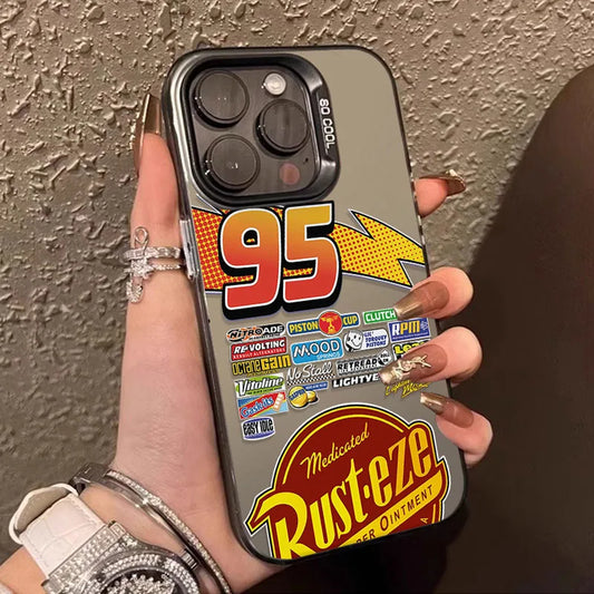 Lightning McQueen 95 Cars Plating Case for iPhone 13 14 16 15 12 11 Pro Max XS X XR 8 7 Plus SE 2020 Shockproof Matte Hard Cover