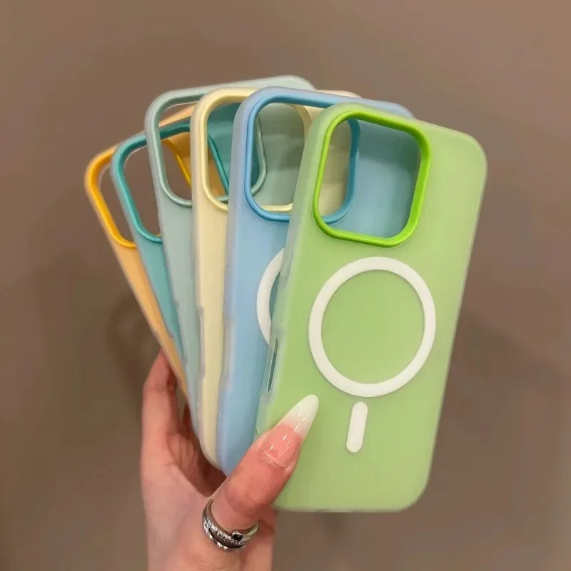 Luxury Candy Color 2 IN 1 Magsafe Case for iPhone 16 15 14 13 12 17 Pro Max Plus Magnetic Wireless Charge Clear Matte Soft Cover